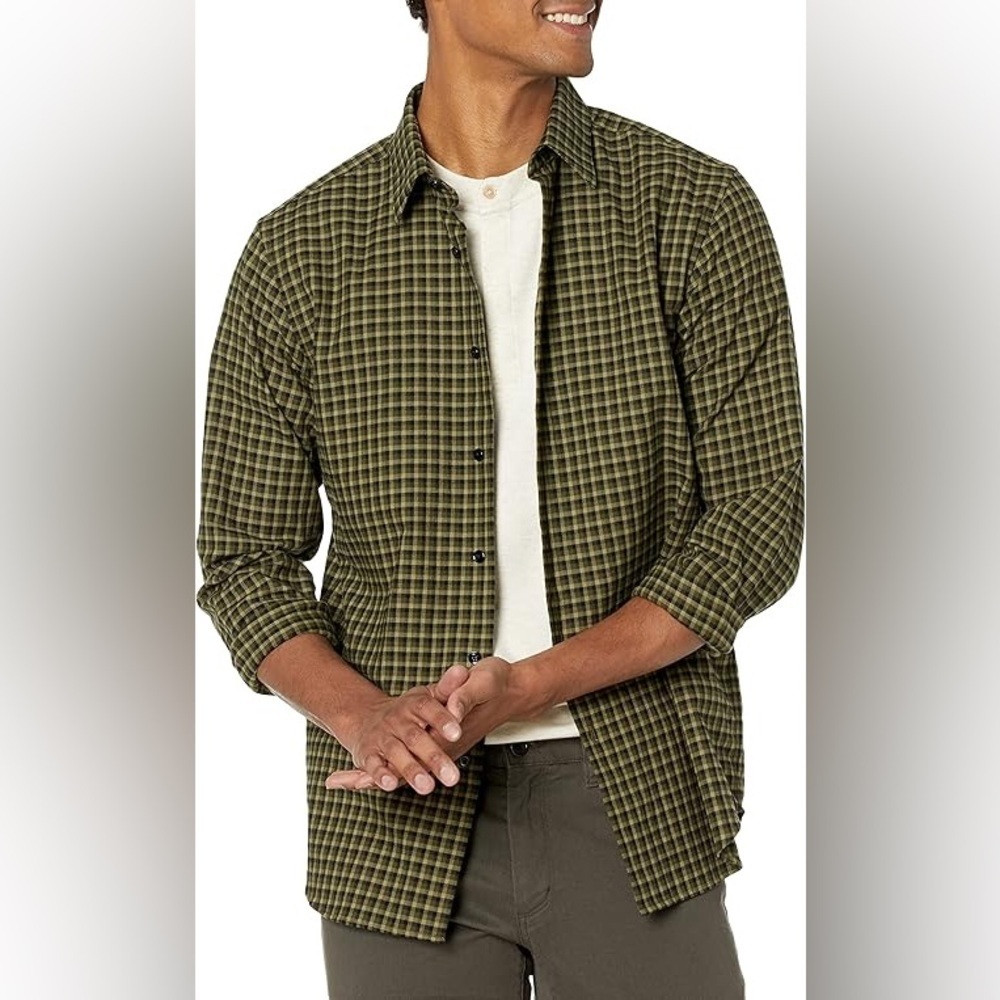 Theory • Irving Windham Twill Men's Green Plaid Button Down Shirt